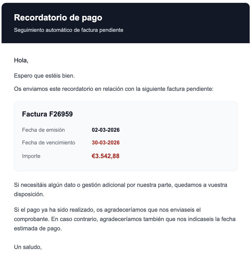 Ejemplo de recordatorio de pago